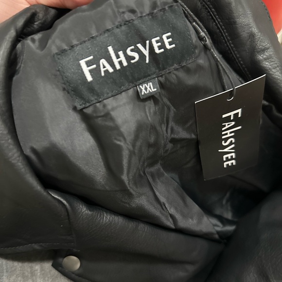 Fahsyee Leather Faux Bomber Jacket Motorcycle Slim Fit Biker Coat XXL NWT - Picture 3 of 3